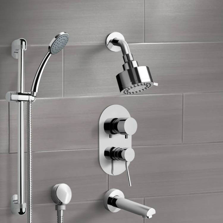 Bathtub Faucet Chrome Shower Wall Thermostatic Bathtub Mxier Tap W/ABS Handheld 