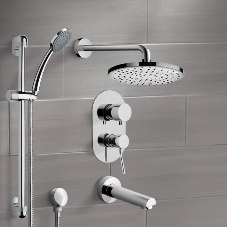 Remer TSR07-8 Chrome Tub and Shower System with 8 Inch Rain Shower Head and Hand Shower
