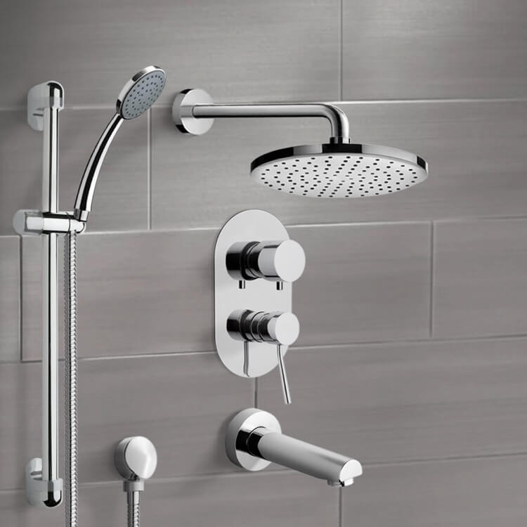 Tub and Shower Faucet Chrome Tub and Shower System with 8 Inch Rain Shower Head and Hand Shower Remer TSR07