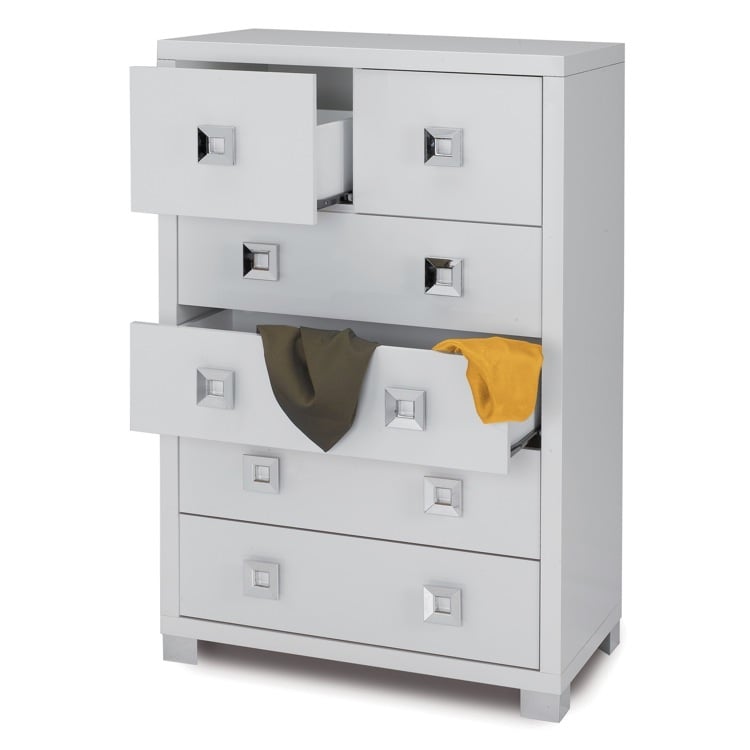 Cabinet, Sarmog 572-GB, Modern Glossy White 6 Drawer Cabinet