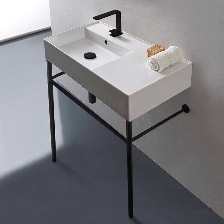 Ceramic Console Sink and Matte Black Stand Scarabeo 5115-CON-BLK