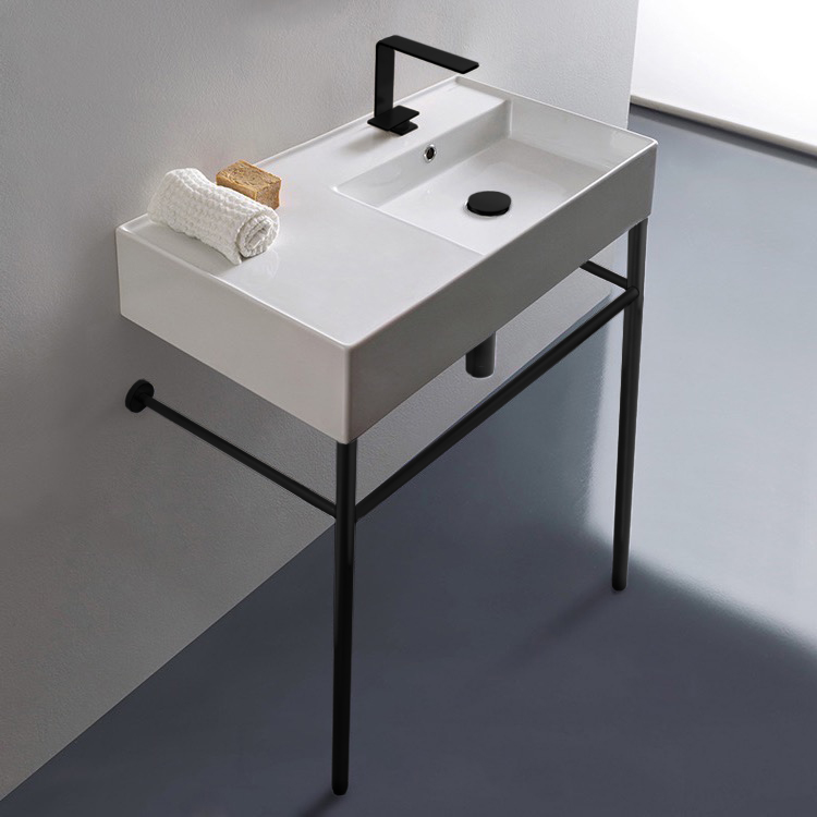 Ceramic Console Sink and Matte Black Stand Scarabeo 5118-CON-BLK