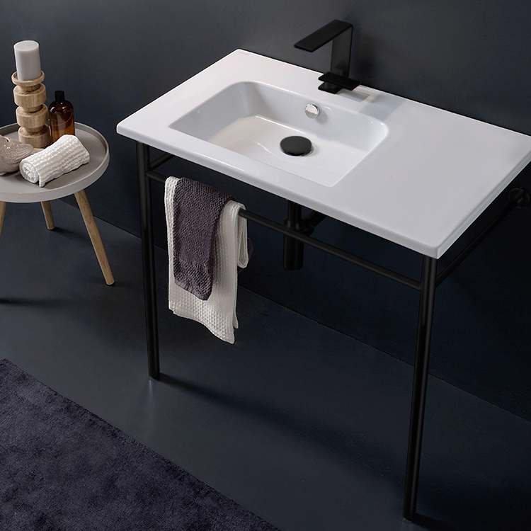 Ceramic Console Sink and Matte Black Stand Scarabeo 5211-CON-BLK