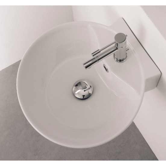 Scarabeo 8009/R-One Hole Round White Ceramic Wall Mounted or Vessel Sink