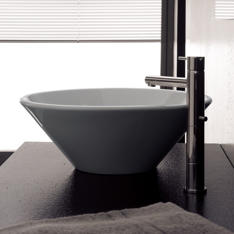 Scarabeo 8010-No Hole Round White Ceramic Vessel Sink