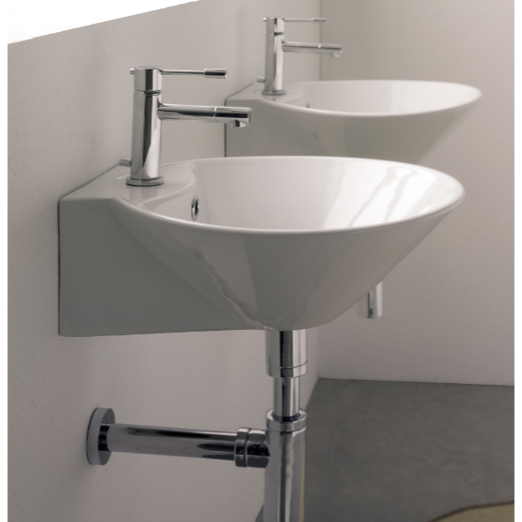 Bathroom Sink, Scarabeo 8010/R-One Hole, Round White Ceramic Wall Mounted or Vessel Sink