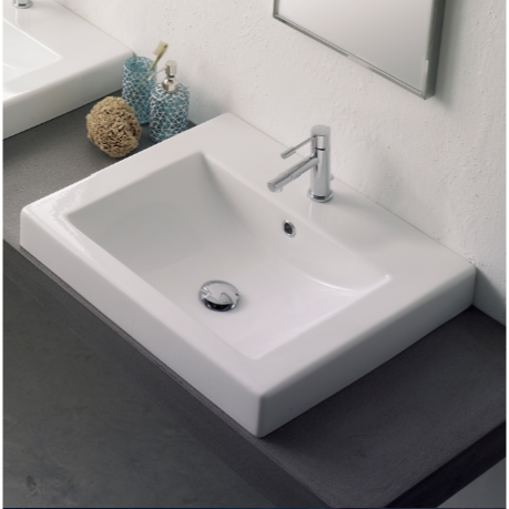 Scarabeo 8025/A-One Hole Square White Ceramic Drop In Sink