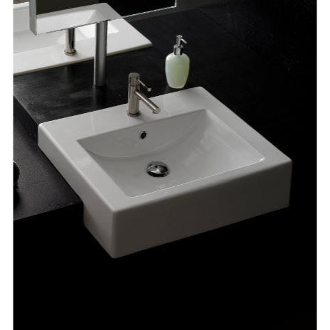 Scarabeo 8025/D-One Hole 20 Inch Square Ceramic Semi-Recessed Sink
