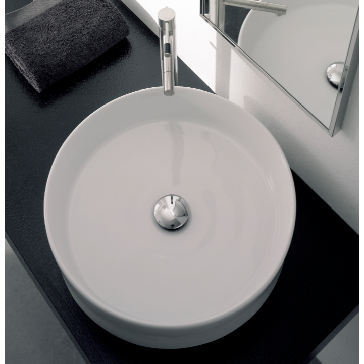 Bathroom Sink, Scarabeo 8029-No Hole, Round White Ceramic Vessel Sink