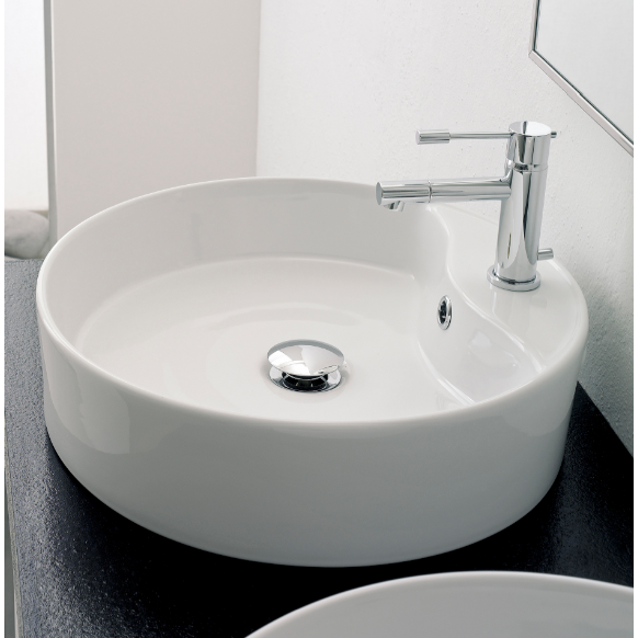 Scarabeo 8029/R-One Hole Round White Ceramic Vessel Sink