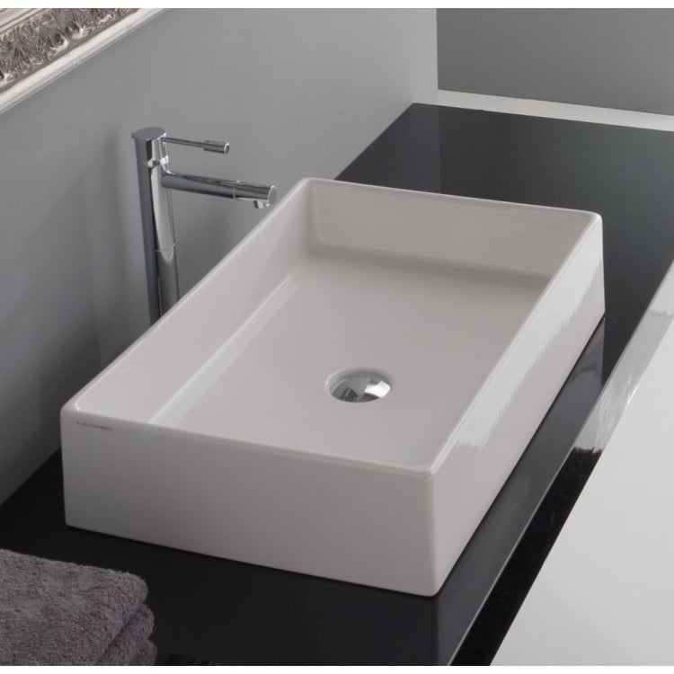 Rectangular White Ceramic Vessel Sink