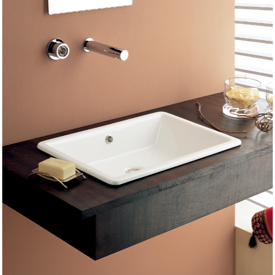 Scarabeo 8032-No Hole Rectangular White Ceramic Drop In or Vessel Sink