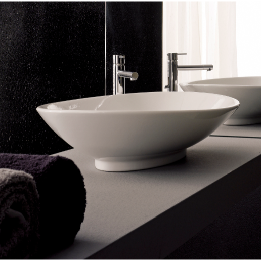 Bathroom Sink, Scarabeo 8045-No Hole, Oval-Shaped White Ceramic Vessel Sink