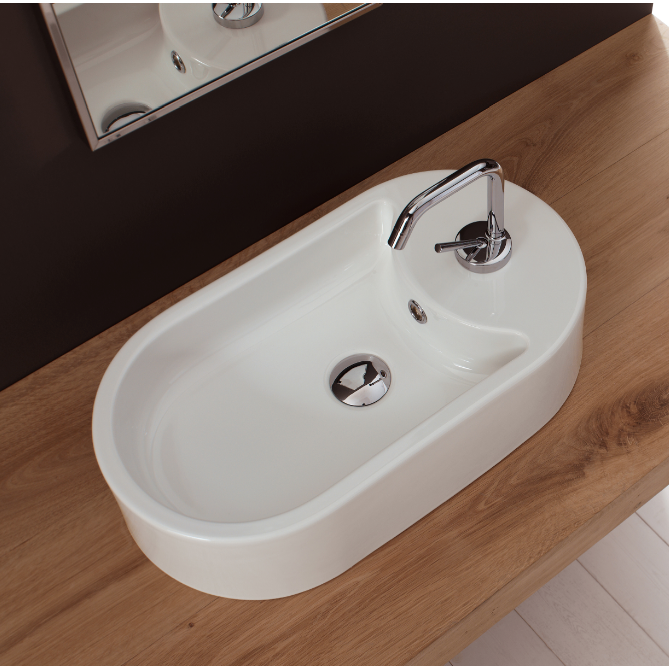 Scarabeo 8093-One Hole Oval-Shaped White Ceramic Vessel Sink