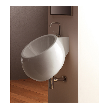 Scarabeo 8100-One Hole Round White Ceramic Wall Mounted Sink