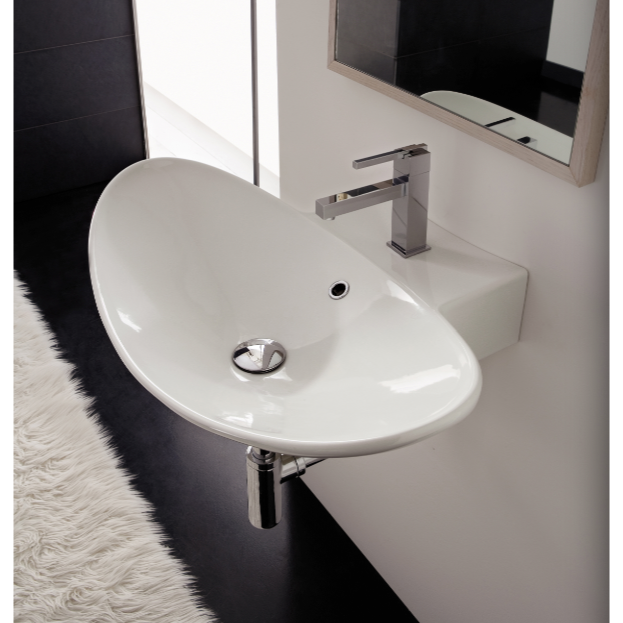 Scarabeo 8205-One Hole Oval-Shaped White Ceramic Wall Mounted or Vessel Sink