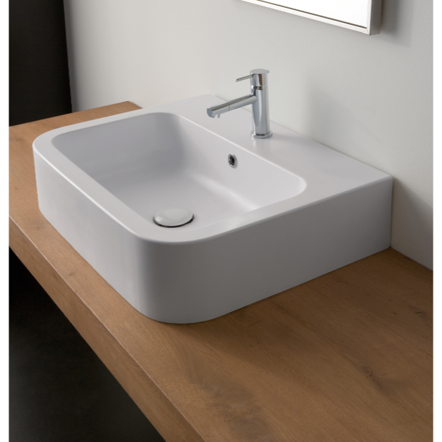 Scarabeo 8308-One Hole White Ceramic Vessel or Wall Mounted Bathroom Sink