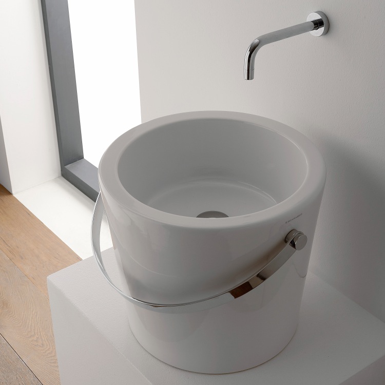 Scarabeo 8801 By Nameek S Bucket Round White Ceramic Vessel Bathroom Sink Scarabeo 8801 Round White Bucket Ceramic Vessel