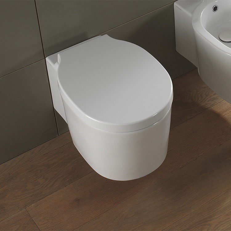 Scarabeo 8812 Modern Wall Mount Toilet, Ceramic, Rounded