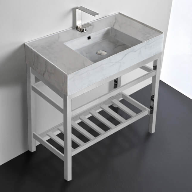 Console Bathroom Sink Modern Console Sink Vanity, Marble Style Sink, 32 Inch Scarabeo 5123-F-CON2