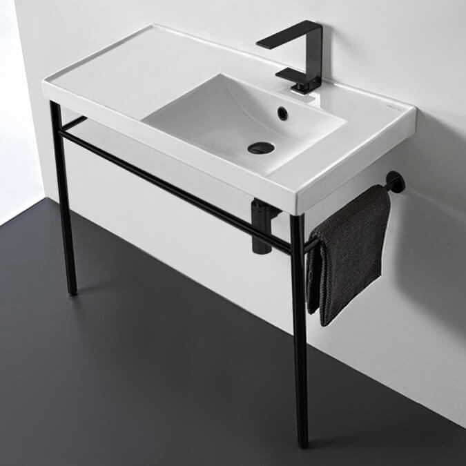 ADA Compliant Wall Mounted Sink, Modern, Rectangular, 36, with Counter Space, ml Scarabeo 3008 by Nameeks