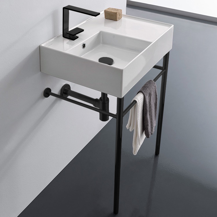 Scarabeo 5114-CON-BLK Ceramic Console Sink and Matte Black Stand, 24 Inch