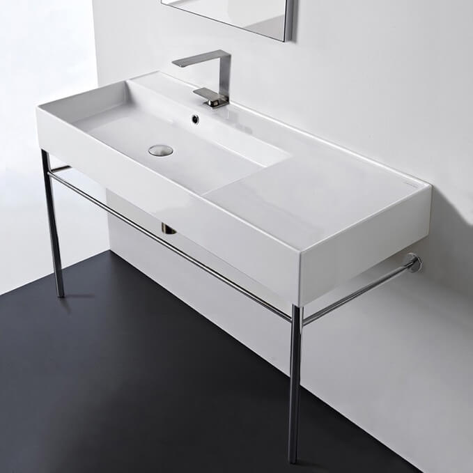 Scarabeo 5119-CON Rectangular Ceramic Console Sink and Polished Chrome Stand, 40 Inch