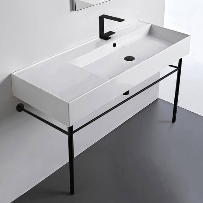 Scarabeo 5120-CON-BLK-One Hole Ceramic Console Sink and Matte Black Stand, 40 Inch