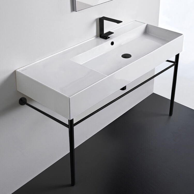 Scarabeo 5122-CON-BLK-One Hole Ceramic Console Sink and Matte Black Stand