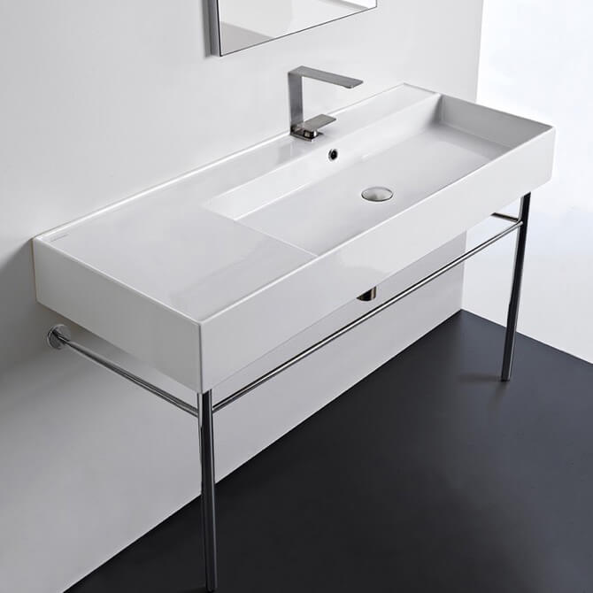 Scarabeo 5122-CON-One Hole Rectangular Ceramic Console Sink and Polished Chrome Stand