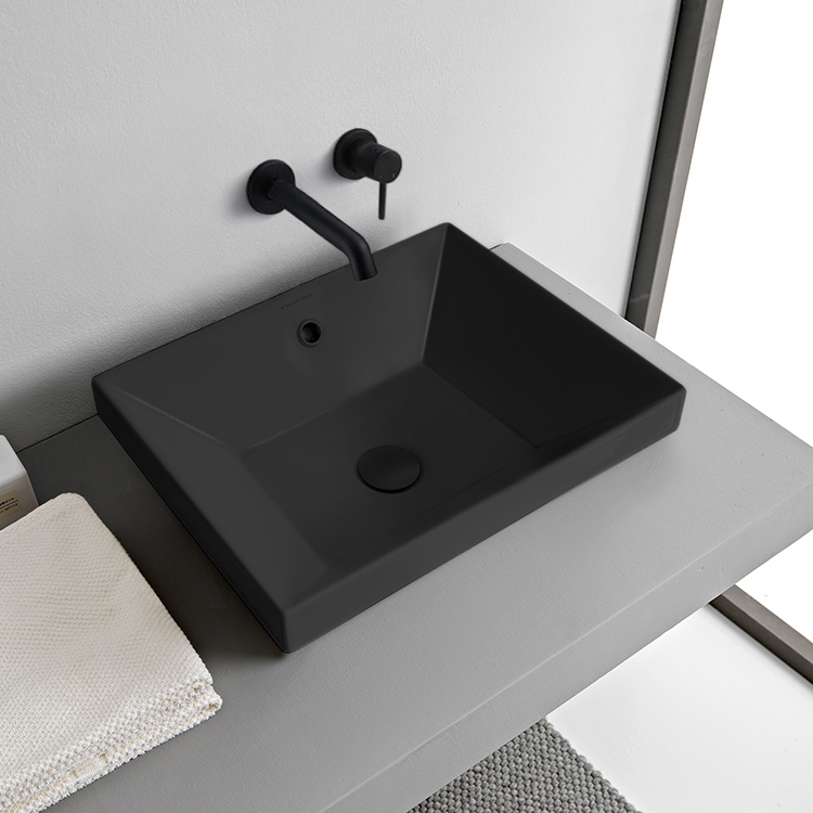 Bathroom Sink Rectangular Black Ceramic Drop In Sink Scarabeo 5130-49