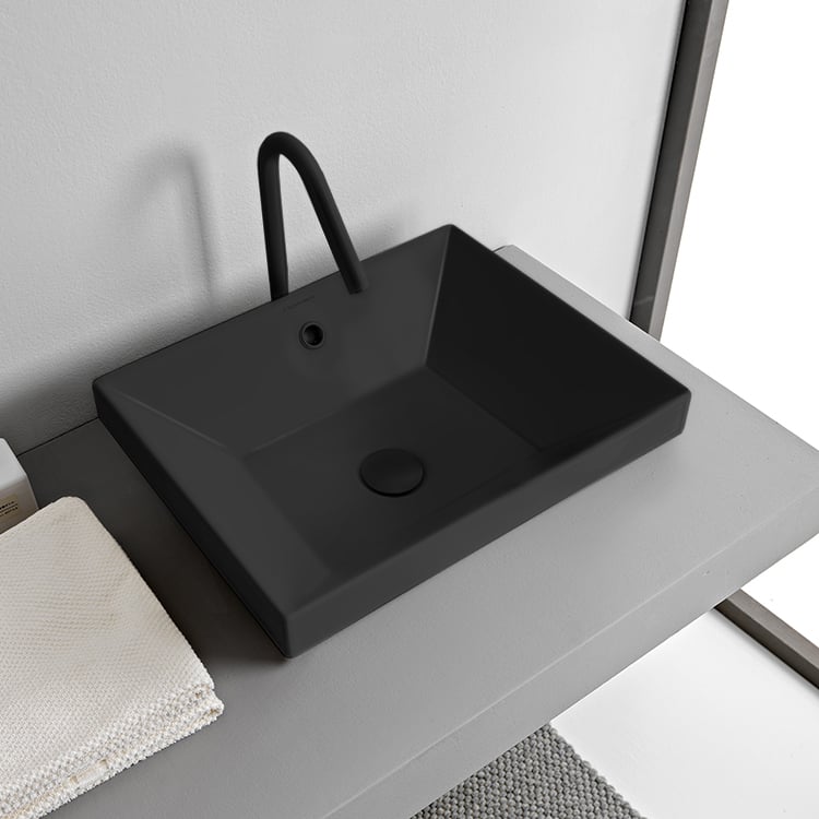 Scarabeo 5130-49-No Hole Rectangular Matte Black Ceramic Drop In Sink