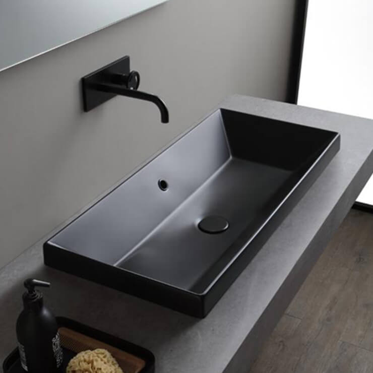 Scarabeo 5132-49 Rectangular Matte Black Ceramic Drop In Sink