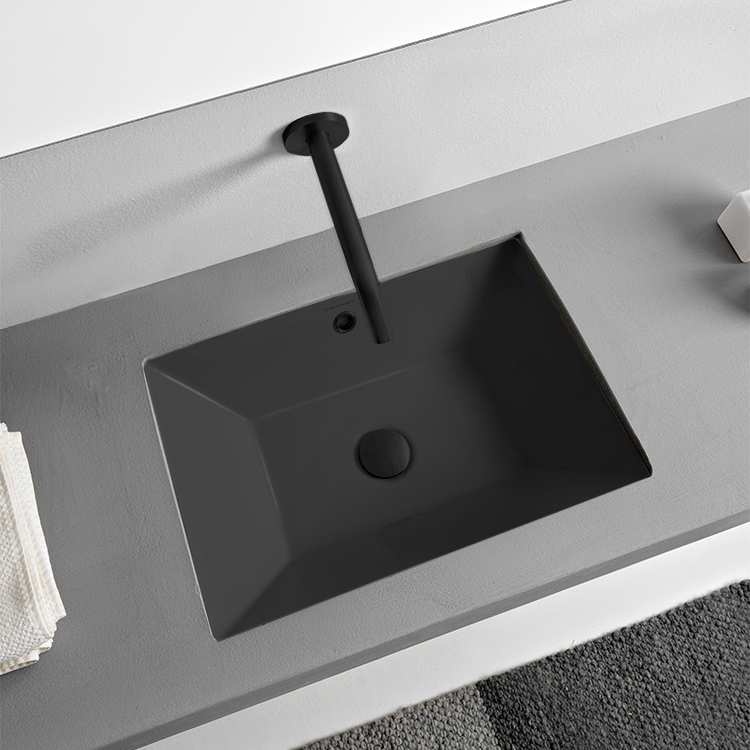 Scarabeo 5134-49-No Hole Rectangular Matte Black Ceramic Undermount Sink