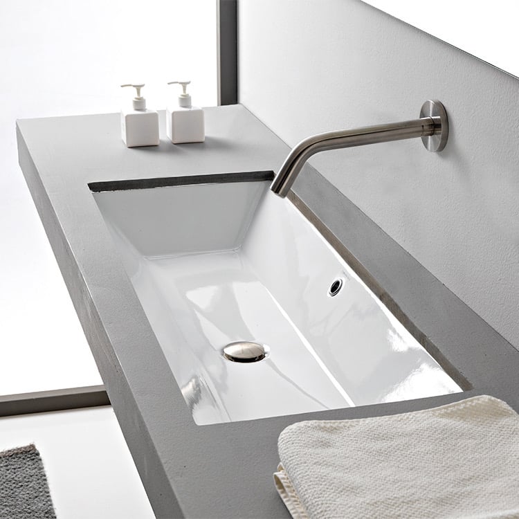 Scarabeo 5136 By Nameek S Teorema 2 Rectangular White Ceramic Trough Undermount Sink Thebath - Largest Undermount Bathroom Sink