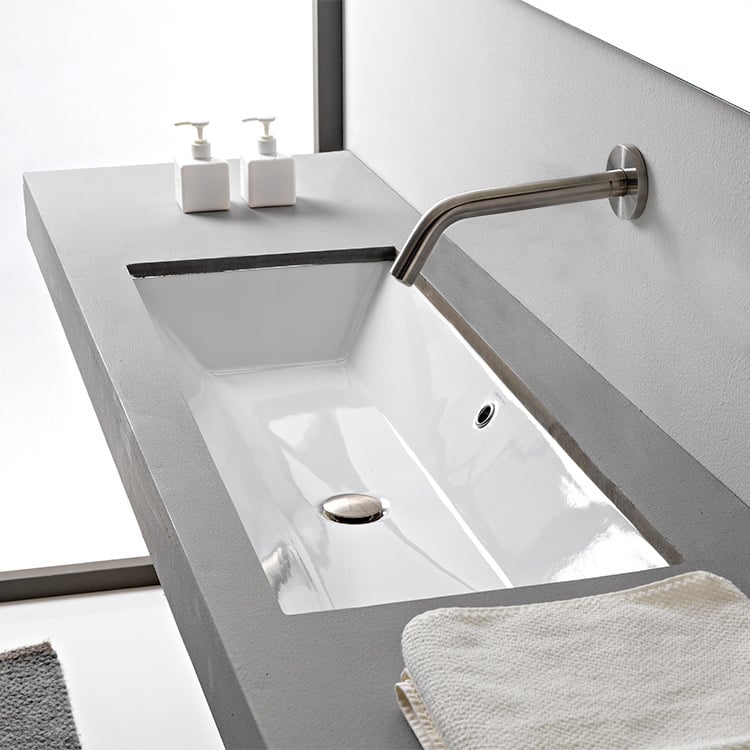 Rectangular White Ceramic Trough Undermount Sink