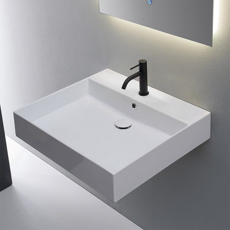 Scarabeo 5146-One Hole Rectangular White Ceramic Wall Mounted or Vessel Sink