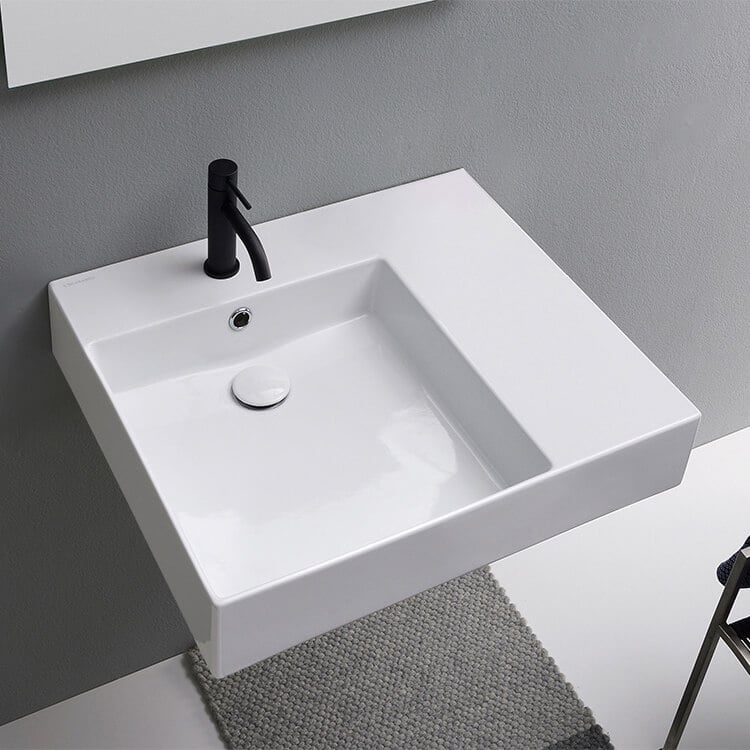 Scarabeo 5147-One Hole Rectangular Ceramic Wall Mounted or Vessel Sink With Counter Space