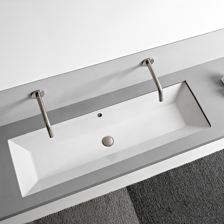 Scarabeo 5154-No Hole Rectangular White Ceramic Trough Undermount Sink