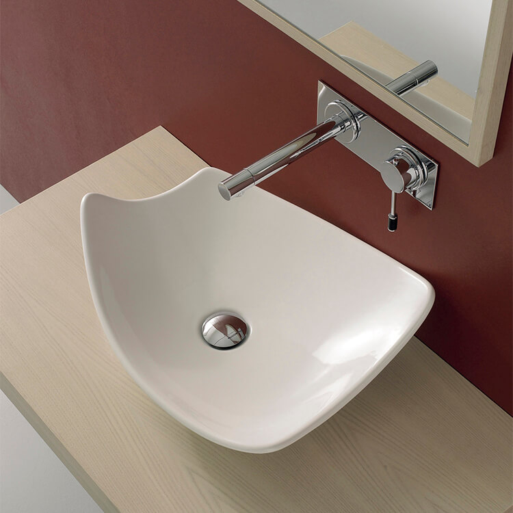 Bathroom Sink, Scarabeo 8051-No Hole, Rectangular White Ceramic Vessel Sink