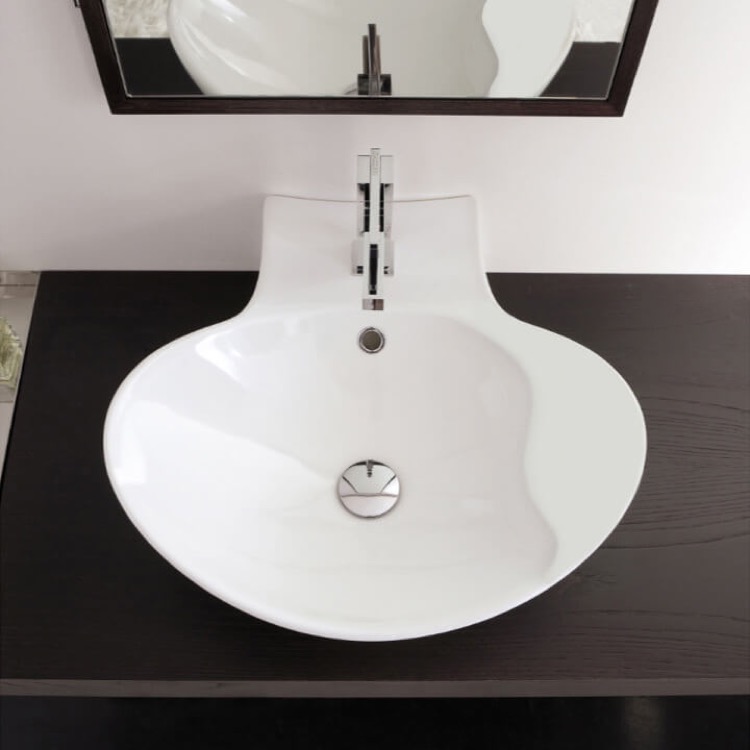 Scarabeo 8202-One Hole Oval-Shaped White Ceramic Wall Mounted or Vessel Sink