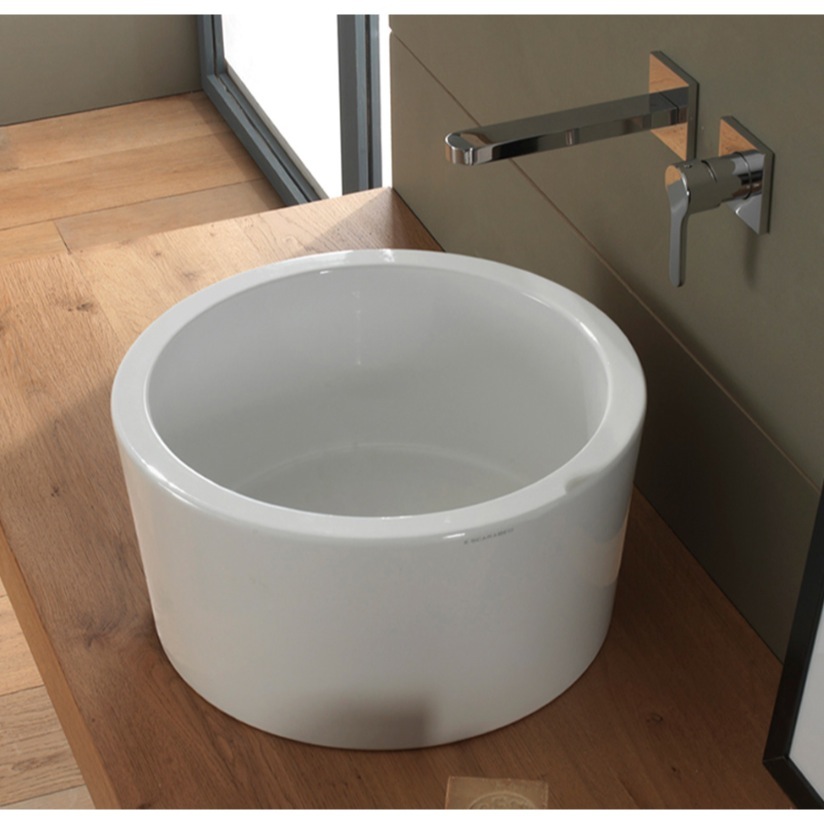 Scarabeo 8808-No Hole Round White Ceramic Vessel Sink