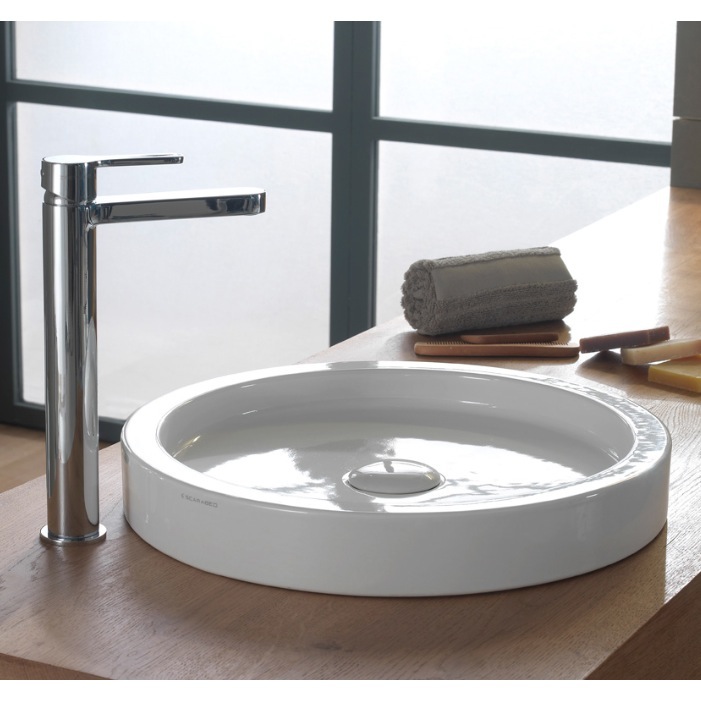 Bathroom Sink, Scarabeo 8810-No Hole, 17 Inch Round White Ceramic Vessel Sink