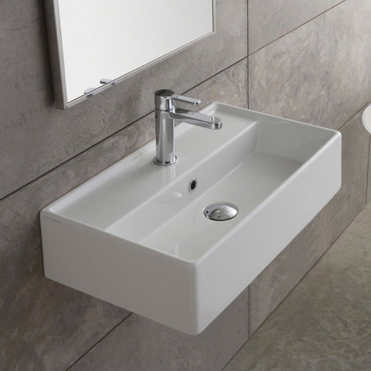 Scarabeo 5002-One Hole Rectangular White Ceramic Wall Mounted or Vessel Sink