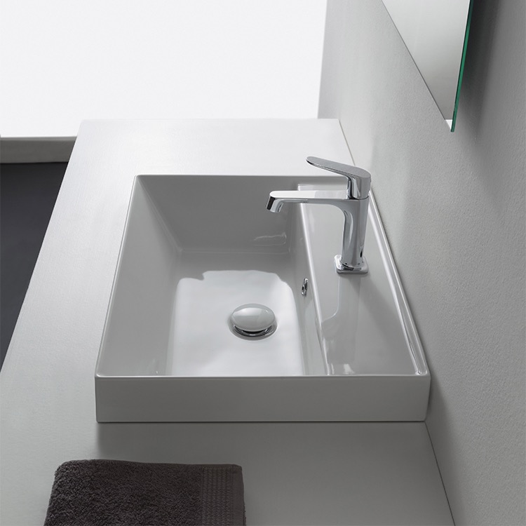 Scarabeo 5108-One Hole Square White Ceramic Drop In Sink