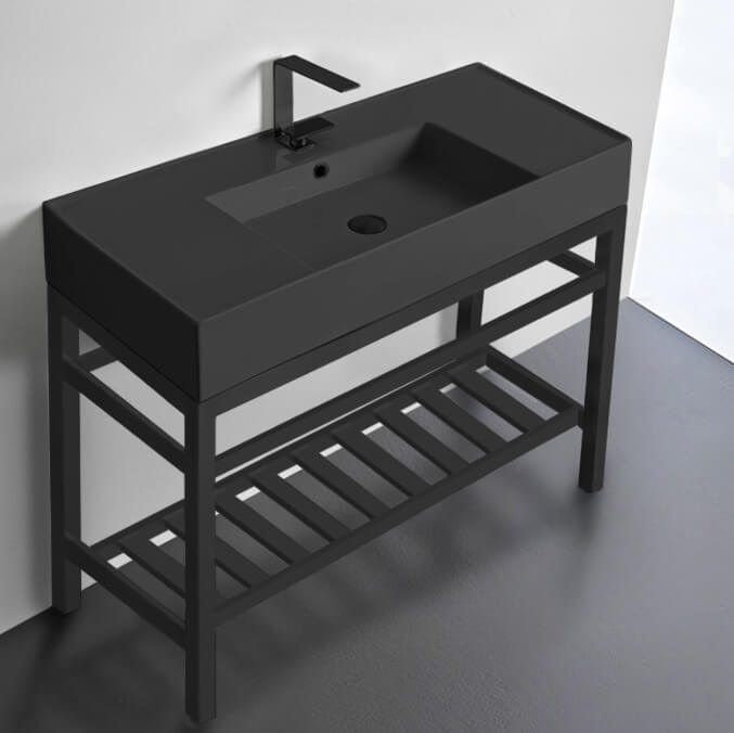 Scarabeo 5124-49-CON2-BLK Modern Matte Black Ceramic Console Sink and Matte Black Base, 40 Inch