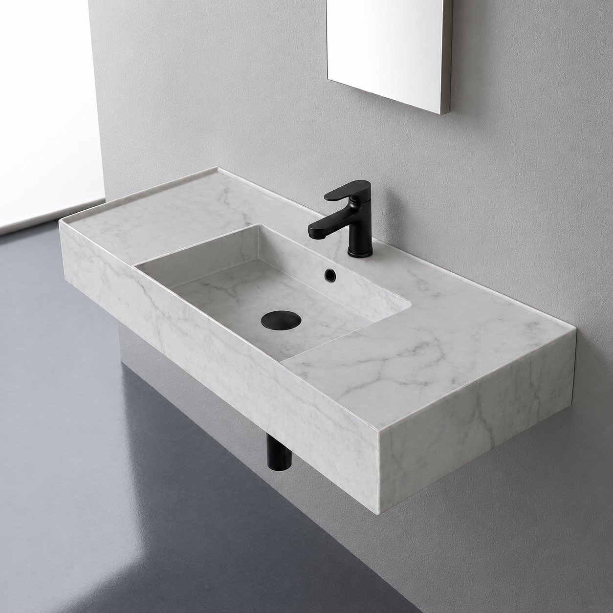 Bathroom Sink Wall Mount Sink - 40 Inch, Rectangular, Modern, With Counter Space, Ceramic, Marble Scarabeo 5124-F
