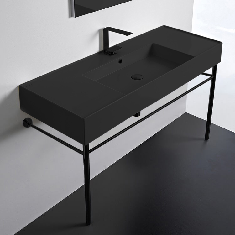 Scarabeo 5125-49-CON-BLK Modern Matte Black Ceramic Console Sink and Matte Black Base, 48 Inch