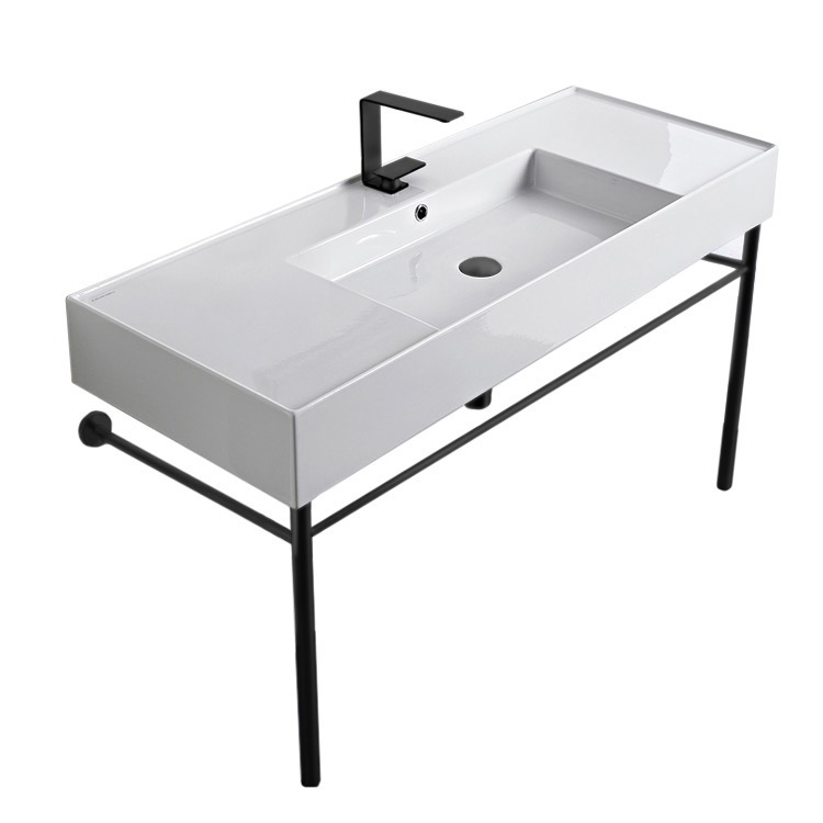 Scarabeo 5125-CON-BLK-One Hole Ceramic Console Sink and Matte Black Stand