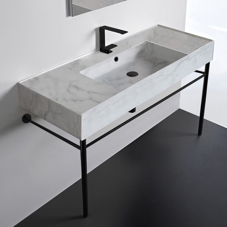 Scarabeo 5125-F-CON-BLK Modern Marble Design Ceramic Console Sink and Matte Black Base, 48 Inch